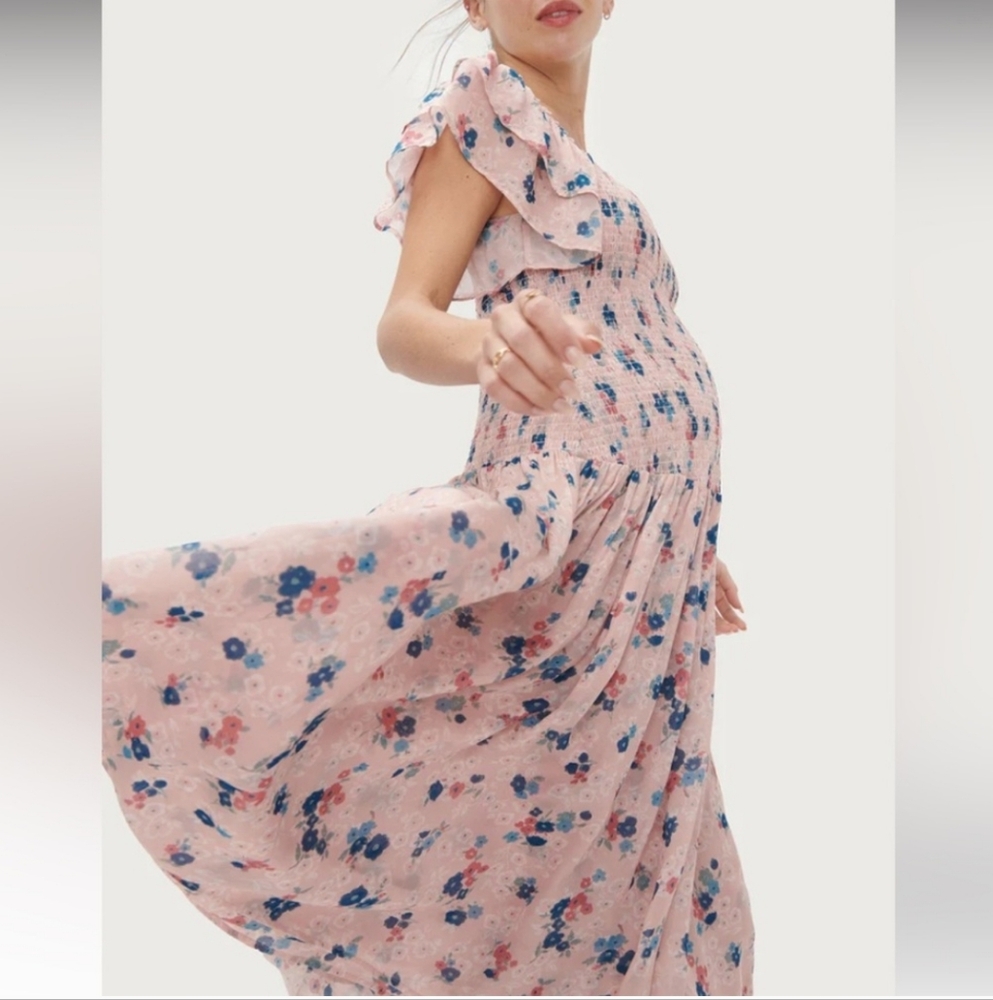 HATCH Maternity Cosette Floral Smocked Dress Baby Shower Party Ruffle Pink XS - Picture 2 of 13